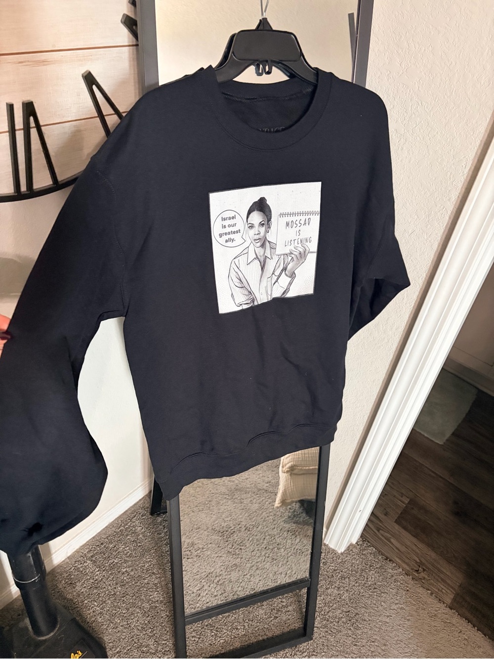 Source Unknown Black Crewneck Sweatshirt with Monochrome Graphic